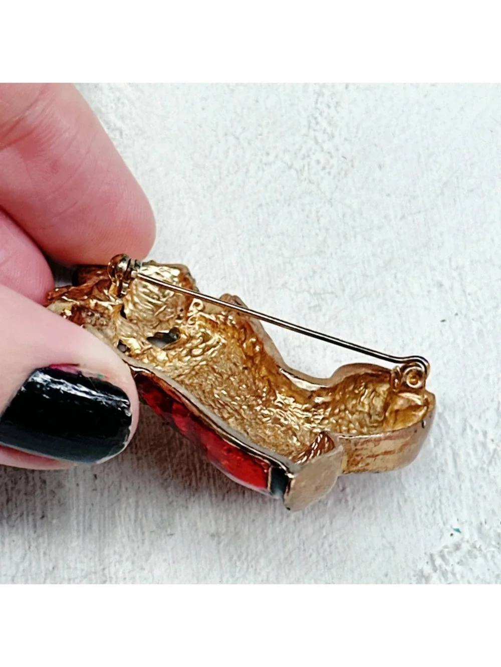 356u. Red Stocking Christmas Brooch Boot